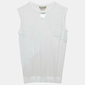 Emilio Pucci White Embroidered Mesh Sleeveless Top M